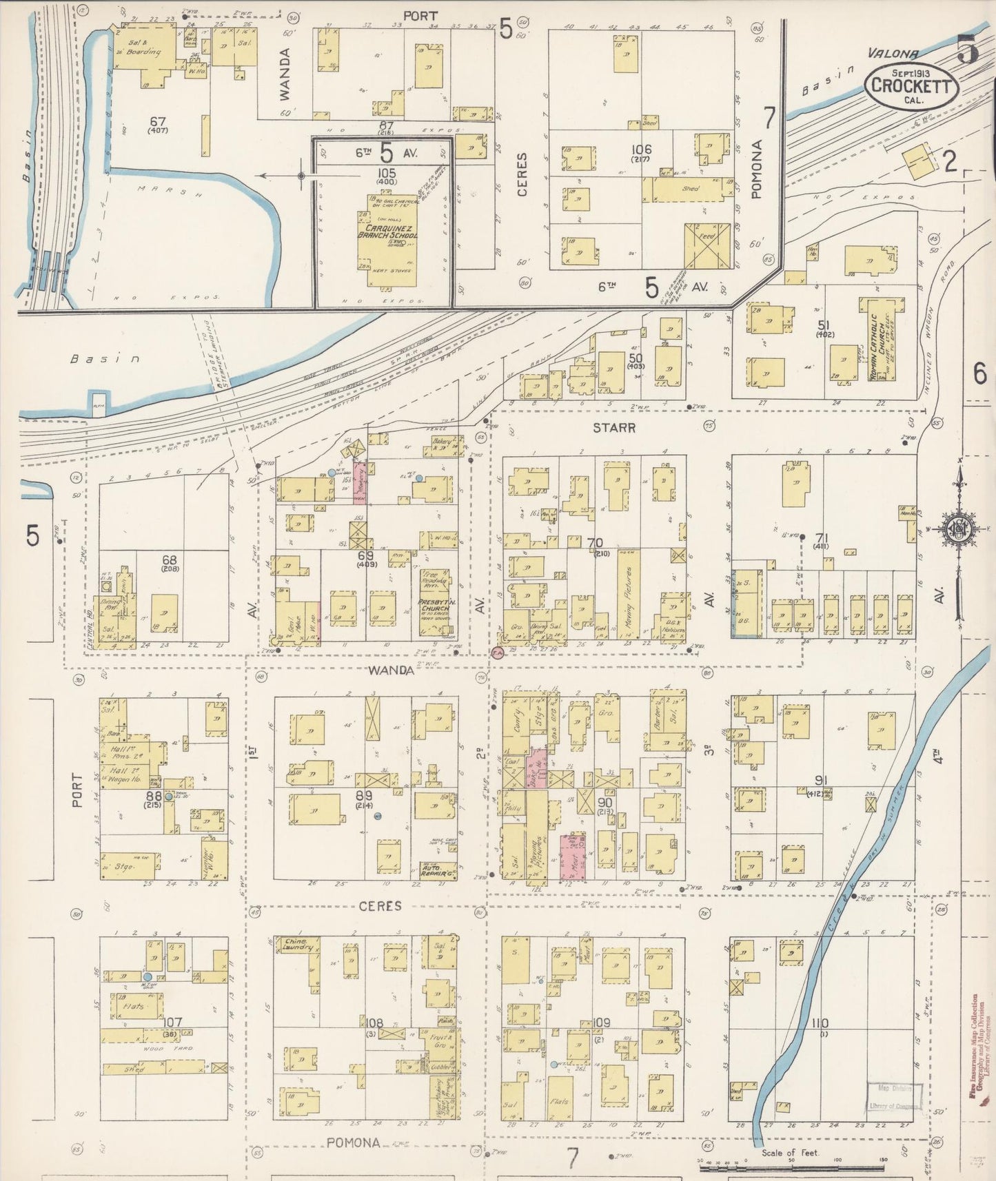 Sanborn Fire Insurance Map from Crockett, Contra Costa County, California (1913), Sheet #0005 - Complete Map Set gallery image, historic Sanborn map, vintage wall art, California California