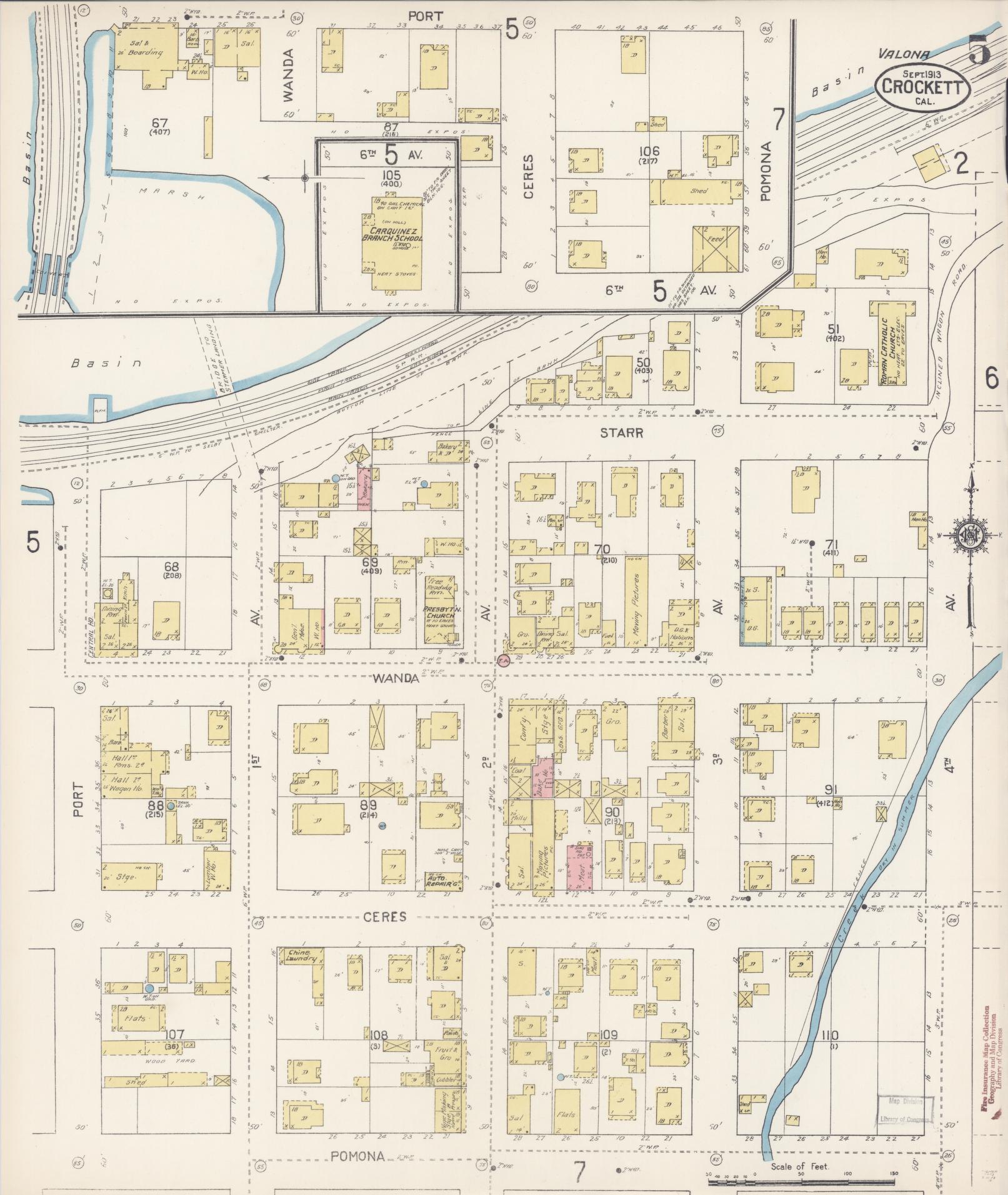 Sanborn Fire Insurance Map from Crockett, Contra Costa County, California (1913), Sheet #0005 - Complete Map Set gallery image, historic Sanborn map, vintage wall art, California California
