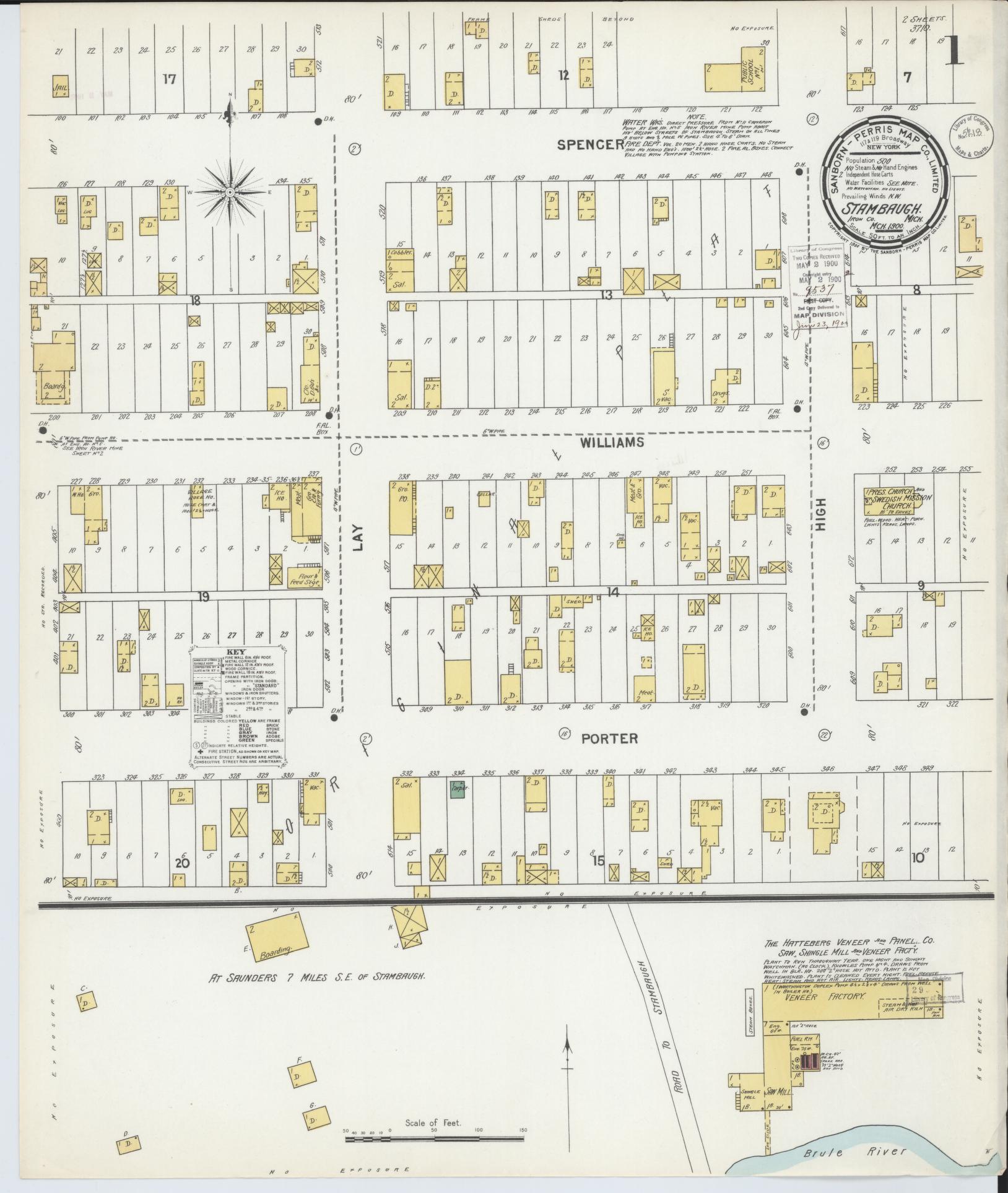 Sanborn Fire Insurance Map from Stambaugh, Iron County, Michigan (1900), Sheet #0001 - Historic Sanborn Fire Insurance Map Print, vintage old map wall art, antique decor, genealogy gift, Michigan Michigan map