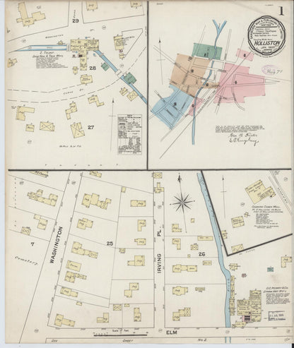 Sanborn Fire Insurance Map from Holliston, Middlesex County, Massachusetts (1888), Sheet #0001 - Complete Map Set gallery image, historic Sanborn map, vintage wall art, Massachusetts Massachusetts