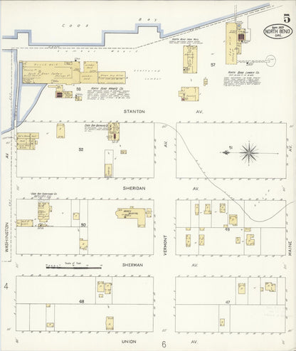 Sanborn Fire Insurance Map from North Bend, Coos County, Oregon (1907), Sheet #0005 - Complete Map Set gallery image, historic Sanborn map, vintage wall art, Oregon Oregon