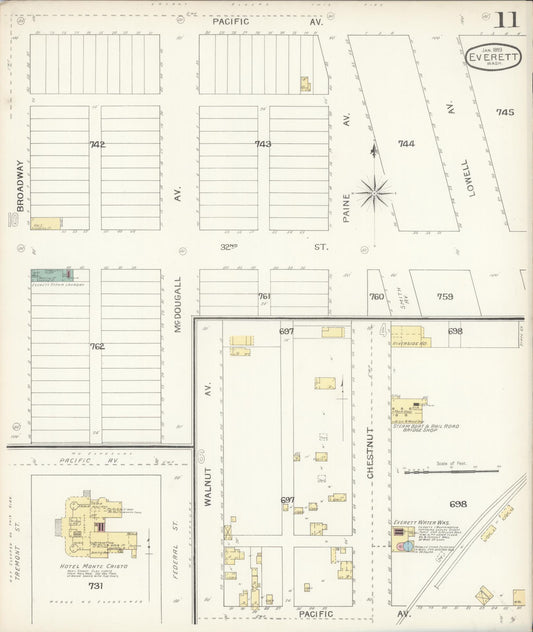 Sanborn Fire Insurance Map from Everett, Snohomish County, Washington (1893), Sheet #0010 - Historic Sanborn Fire Insurance Map Print, vintage old map wall art, antique decor, genealogy gift, Washington Washington map