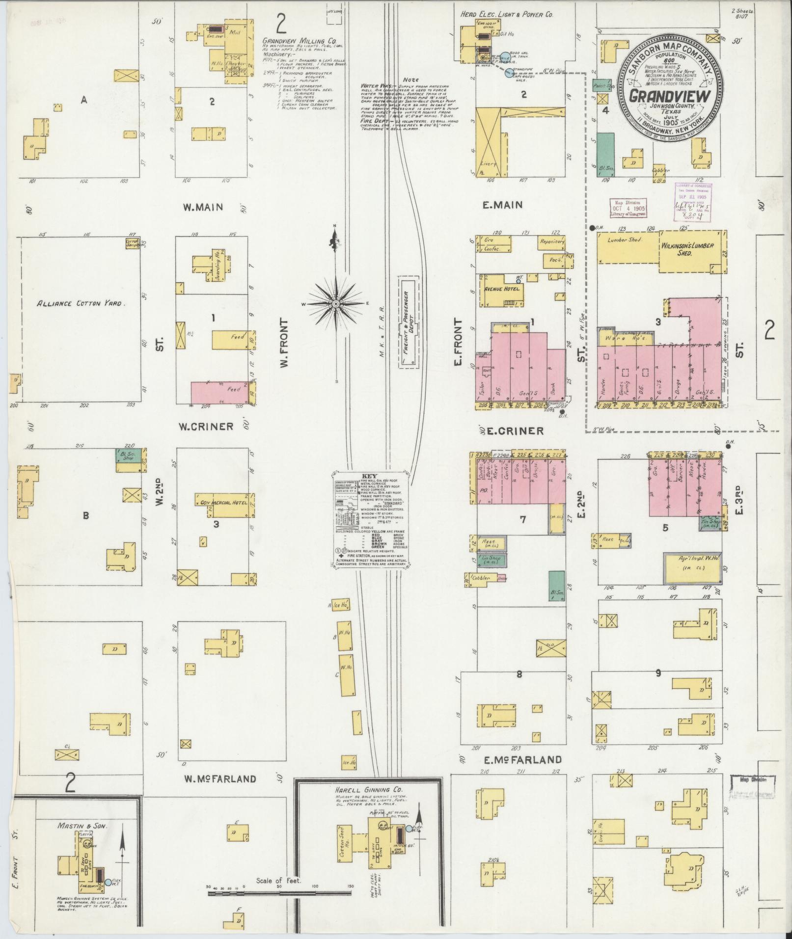 Sanborn Fire Insurance Map from Grandview, Johnson County, Texas. (1905) – Historic Sanborn Fire Insurance Map Print
