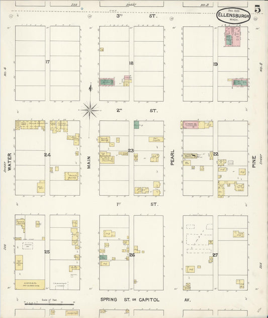 Sanborn Fire Insurance Map from Ellensburg, Kittitas County, Washington (1889), Sheet #0005 - Historic Sanborn Fire Insurance Map Print, vintage old map wall art, antique decor, genealogy gift, Washington Washington map