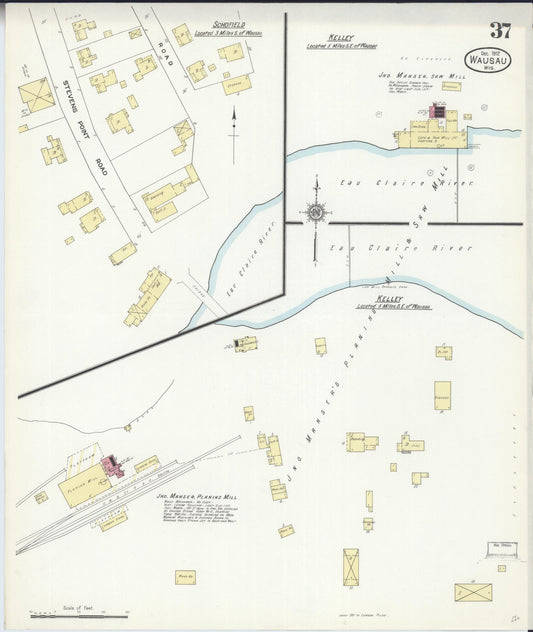 Sanborn Fire Insurance Map from Wausau, Marathon County, Wisconsin (1912), Sheet #0037 - Historic Sanborn Fire Insurance Map Print, vintage old map wall art, antique decor, genealogy gift, Wisconsin Wisconsin map
