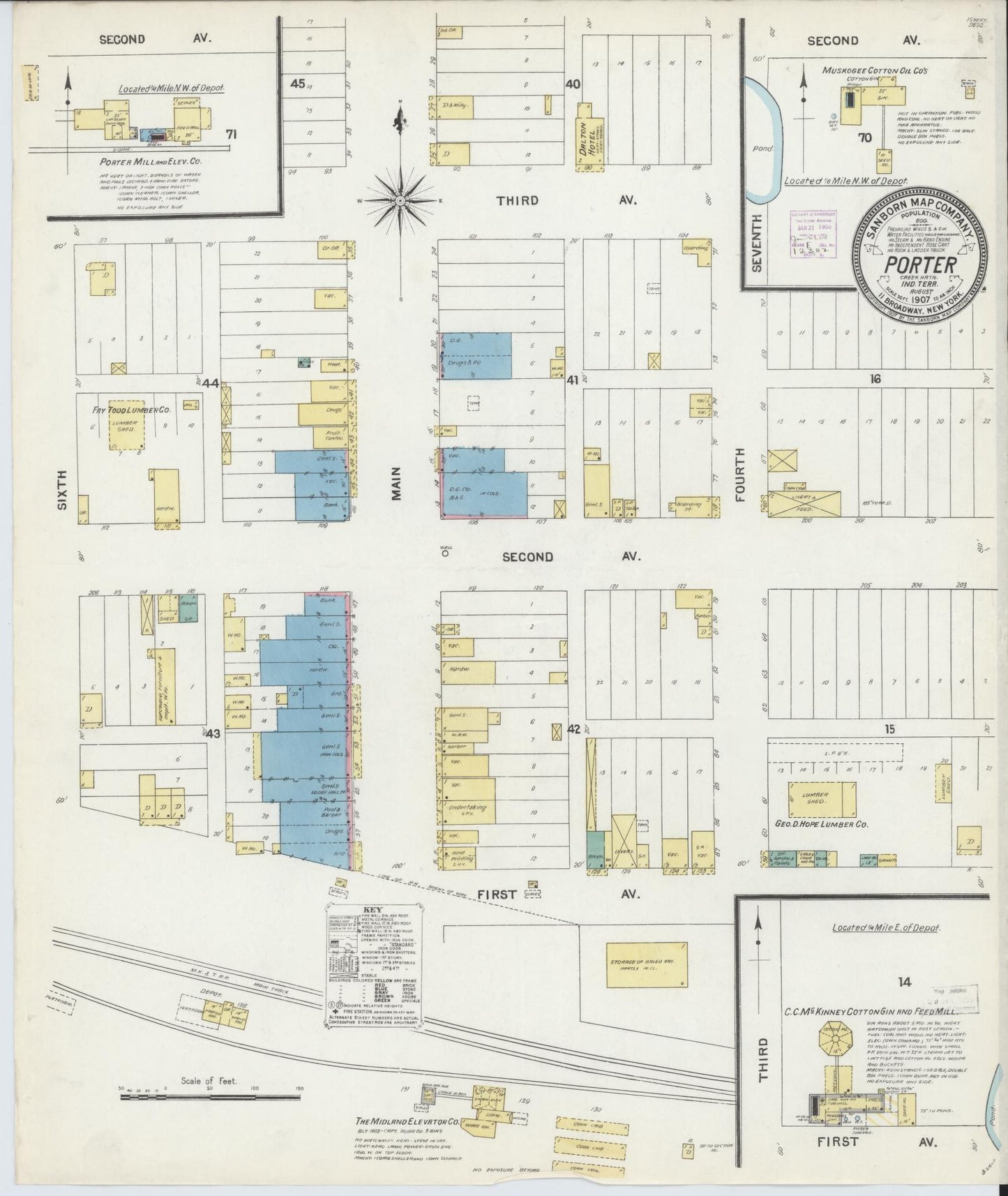Sanborn Fire Insurance Map from Porter, Wagoner County, Oklahoma (1907), Sheet #0001 - Historic Sanborn Fire Insurance Map Print, vintage old map wall art, antique decor, genealogy gift, Oklahoma Oklahoma map