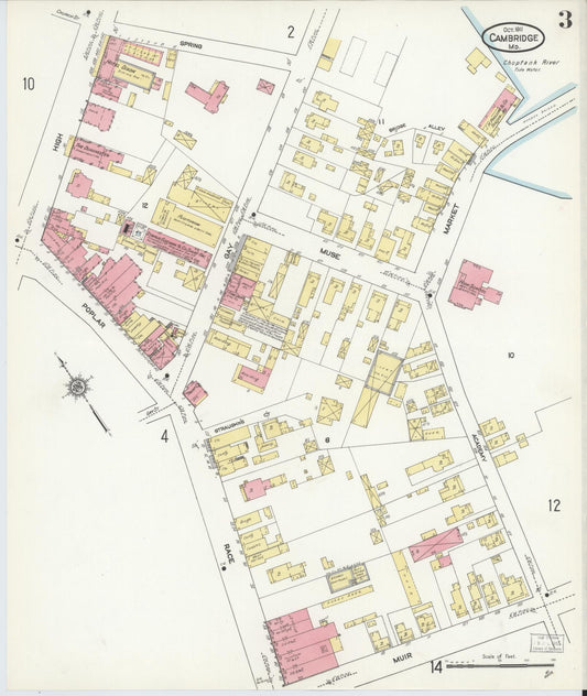 Dorchester, Maryland - 1911 - Sanborn Fire Insurance Map, Sheet #0003 - Historic Sanborn Fire Insurance Map Print, Dorchester Maryland 1911 0003 vintage old map wall art