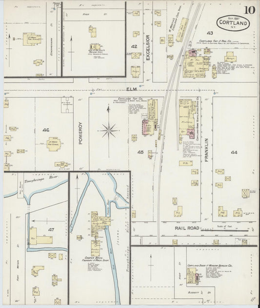 Sanborn Fire Insurance Map from Cortland, Cortland County, New York (1887), Sheet #0010 - Historic Sanborn Fire Insurance Map Print, vintage old map wall art, antique decor, genealogy gift, New York New York map