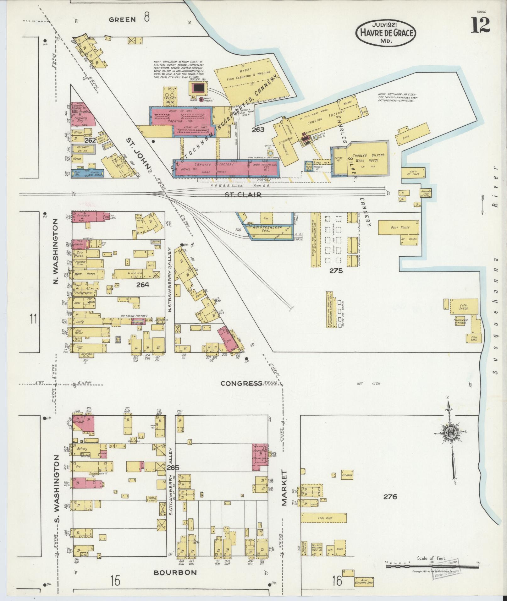 Sanborn Fire Insurance Map from Havre De Grace, Harford County, Maryland (1921), Sheet #0012 - Complete Map Set gallery image, historic Sanborn map, vintage wall art, Maryland Maryland