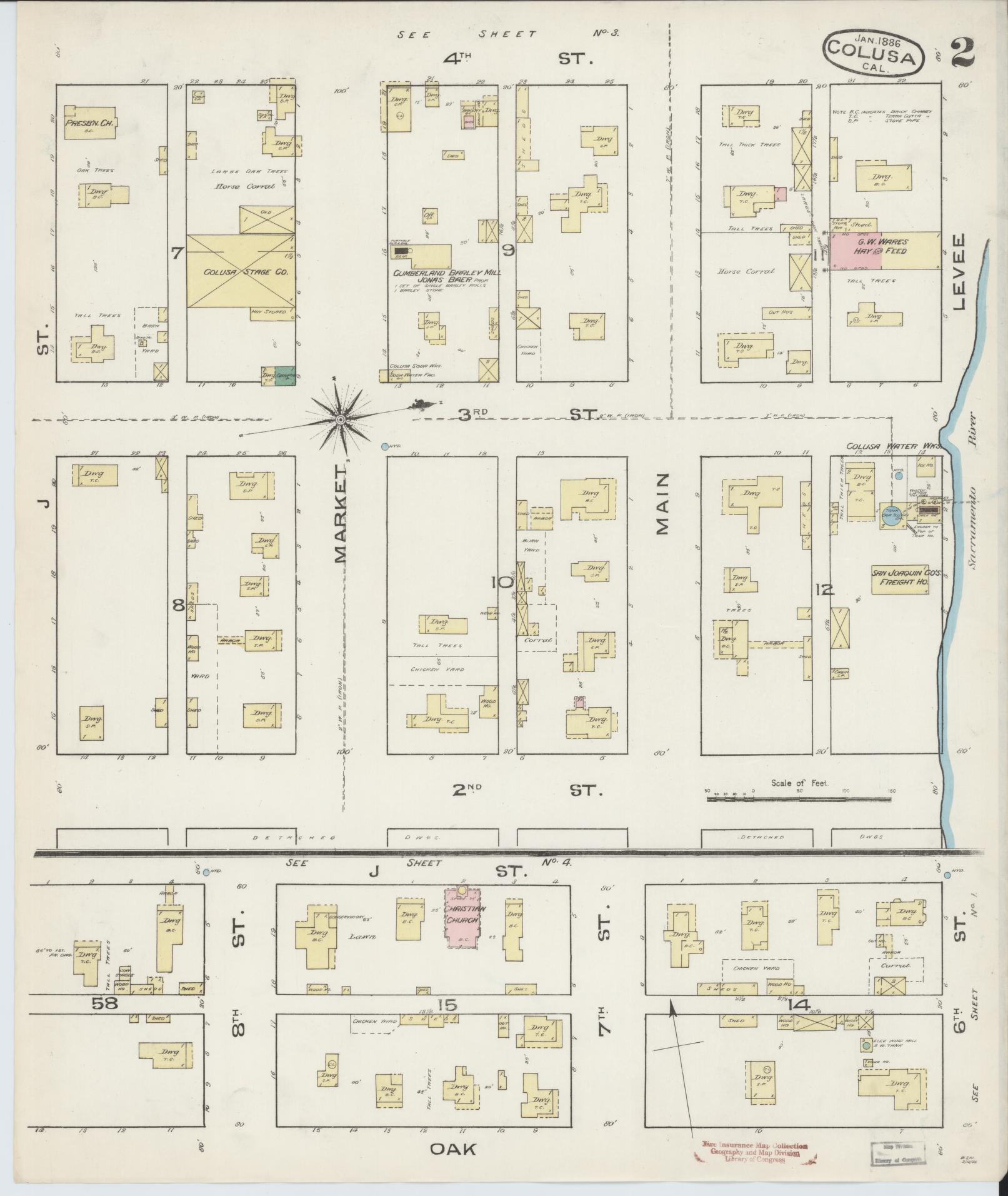 Sanborn Fire Insurance Map from Colusa, Colusa County, California (1886), Sheet #0002 - Complete Map Set gallery image, historic Sanborn map, vintage wall art, California California