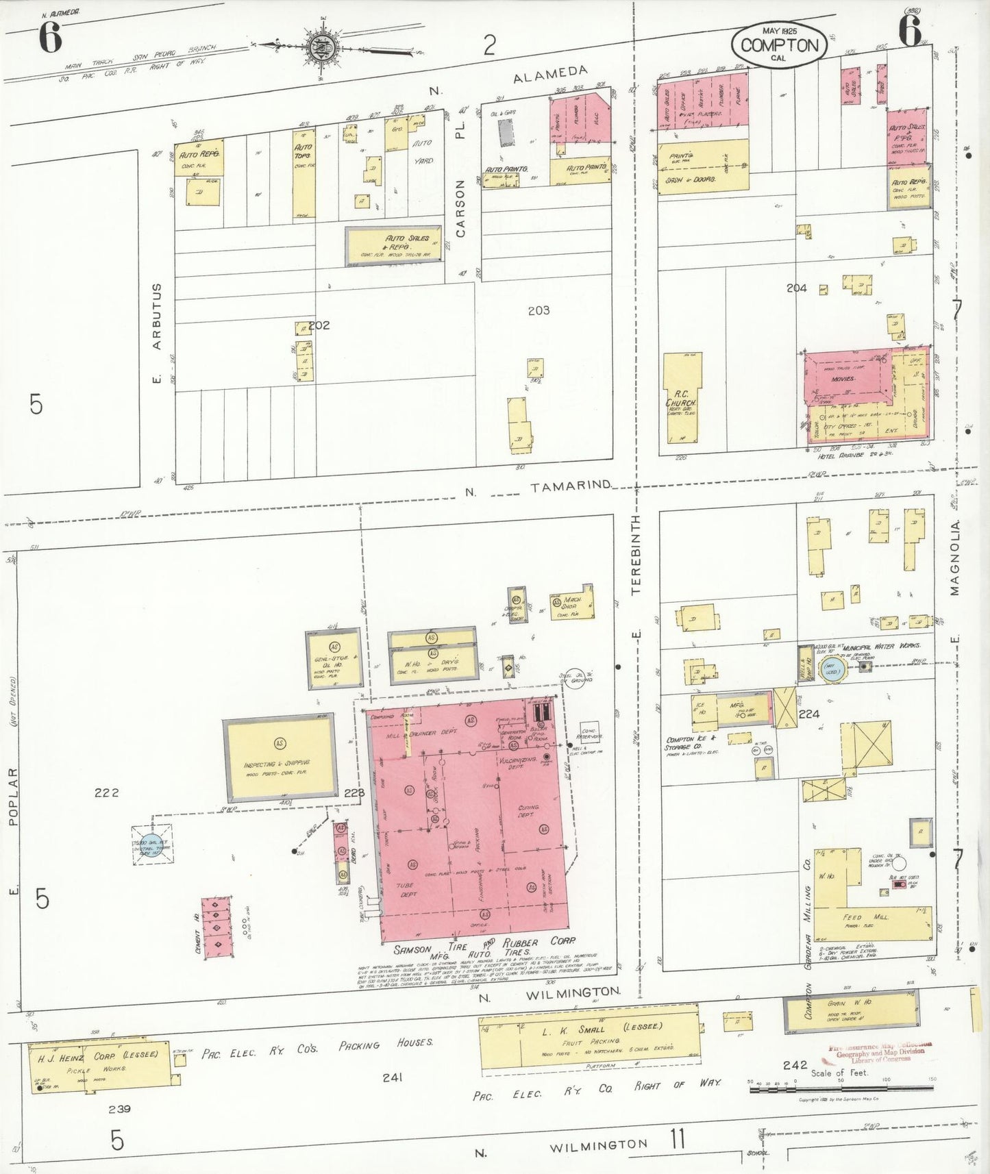 Sanborn Fire Insurance Map from Compton, Los Angeles County, California (1925), Sheet #0006 - Complete Map Set gallery image, historic Sanborn map, vintage wall art, California California