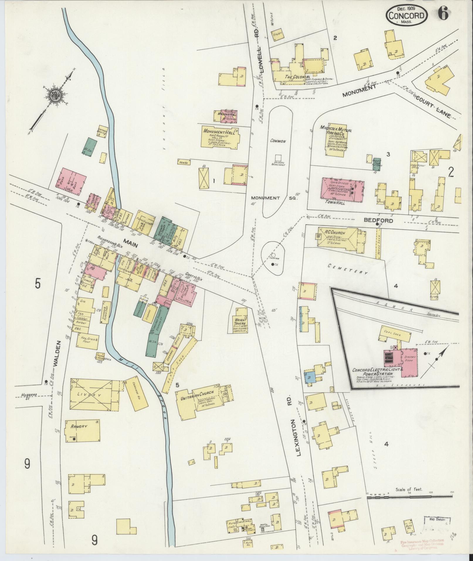 Sanborn Fire Insurance Map from Concord, Middlesex County, Massachusetts (1909), Sheet #0006 - Historic Sanborn Fire Insurance Map Print, vintage old map wall art, antique decor, genealogy gift, Massachusetts Massachusetts map