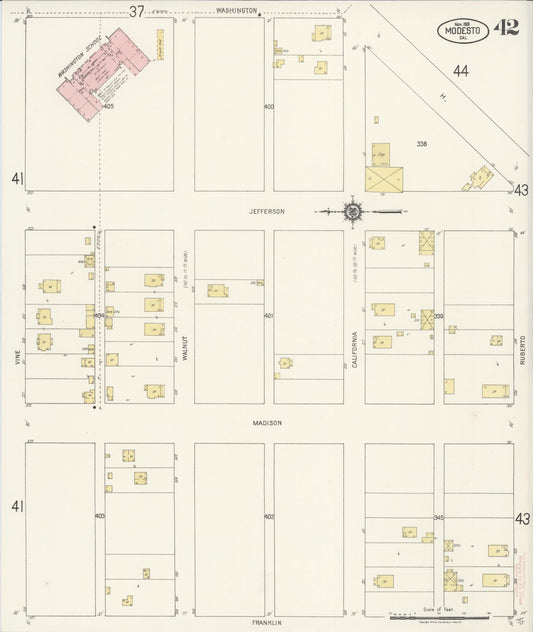 Sanborn Fire Insurance Map from Modesto, Stanislaus County, California (1919), Sheet #0042 - Historic Sanborn Fire Insurance Map Print, vintage old map wall art, antique decor, genealogy gift, California California map
