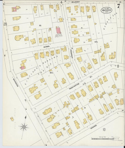 Sanborn Fire Insurance Map from Warren, Trumbull County, Ohio (1902), Sheet #0007 - Historic Sanborn Fire Insurance Map Print, vintage old map wall art, antique decor, genealogy gift, Ohio Ohio map