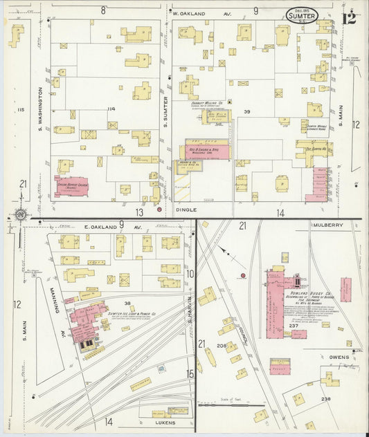 Sanborn Fire Insurance Map from Sumter, Sumter County, South Carolina (1915), Sheet #0012 - Historic Sanborn Fire Insurance Map Print, vintage old map wall art, antique decor, genealogy gift, South Carolina South Carolina map