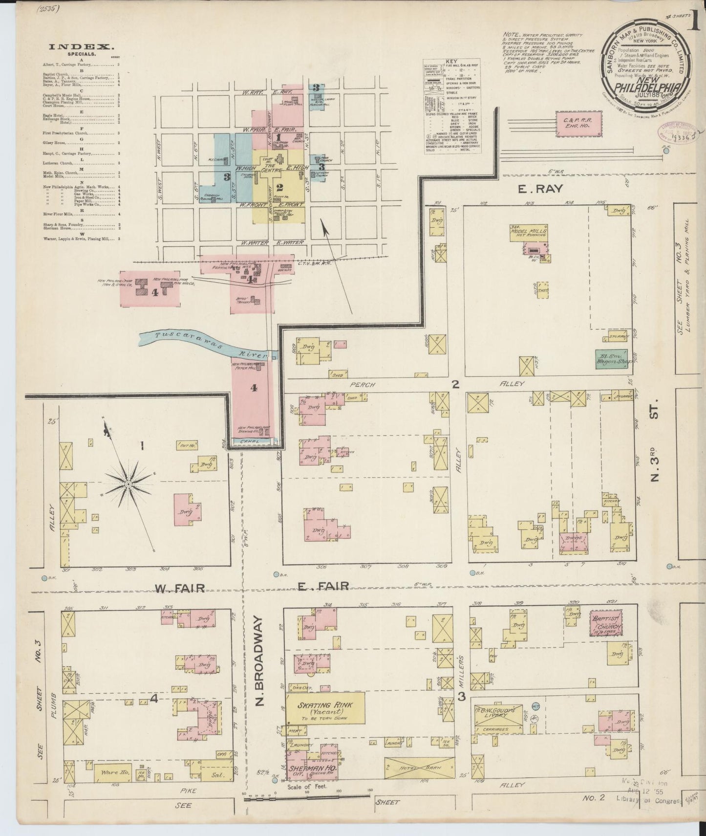 Sanborn Fire Insurance Map from New Philadelphia, Tuscarawas County, Ohio (1887), Sheet #0001 - Complete Map Set gallery image, historic Sanborn map, vintage wall art, Ohio Ohio