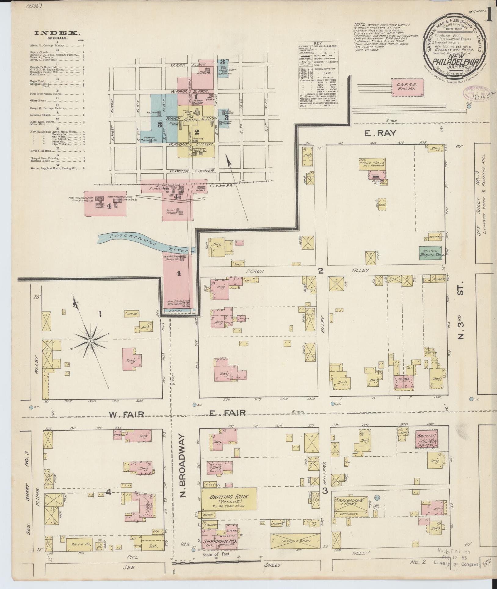 Sanborn Fire Insurance Map from New Philadelphia, Tuscarawas County, Ohio (1887), Sheet #0001 - Complete Map Set gallery image, historic Sanborn map, vintage wall art, Ohio Ohio