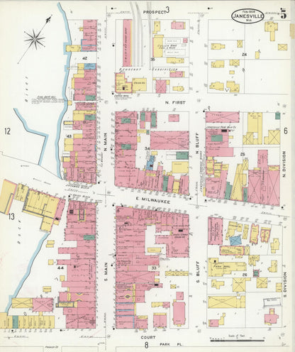 Sanborn Fire Insurance Map from Janesville, Rock County, Wisconsin (1909), Sheet #0005 - Complete Map Set gallery image, historic Sanborn map, vintage wall art, Wisconsin Wisconsin