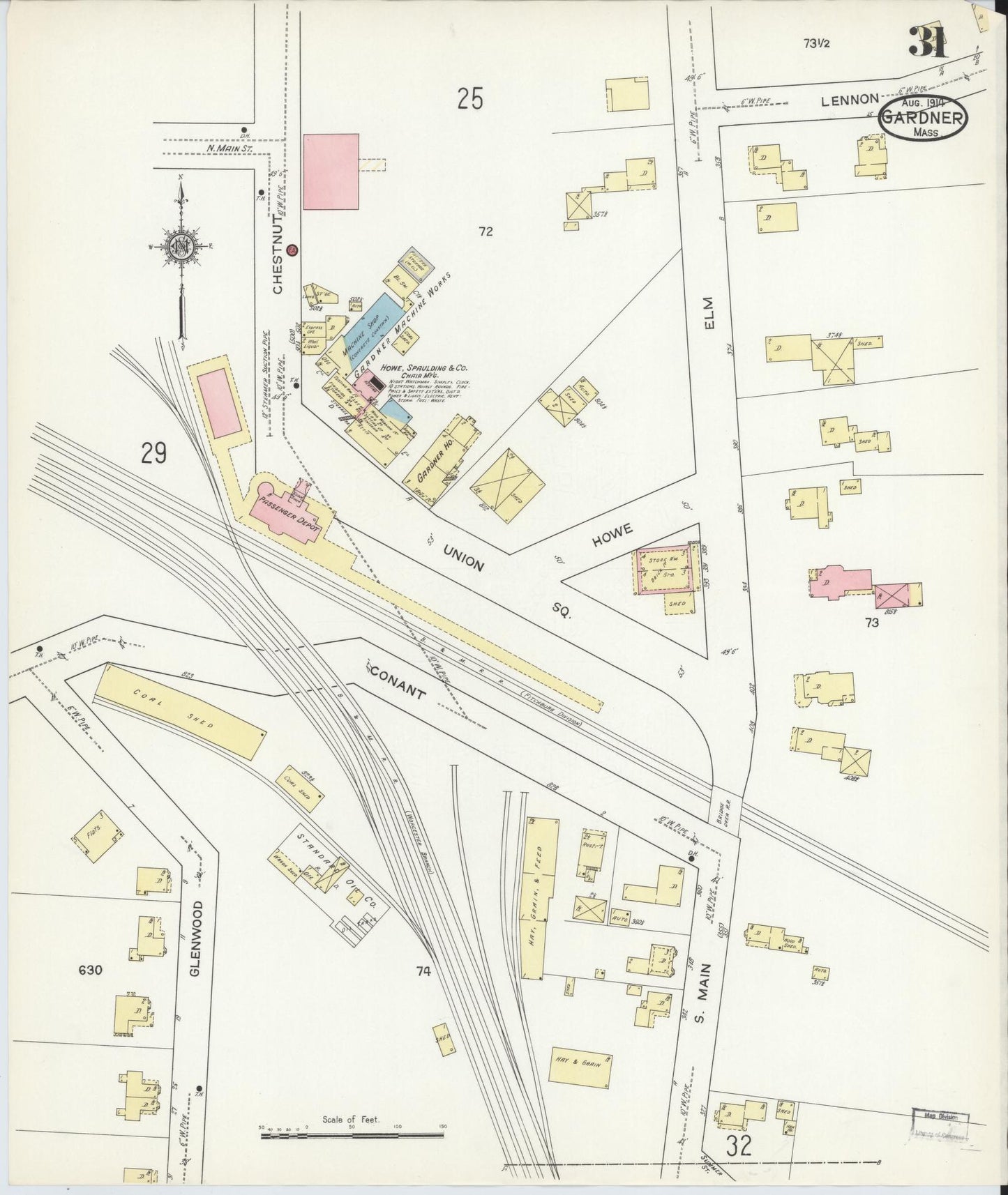Sanborn Fire Insurance Map from Gardner, Worcester County, Massachusetts (1914), Sheet #0031 - Complete Map Set gallery image, historic Sanborn map, vintage wall art, Massachusetts Massachusetts