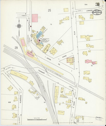 Sanborn Fire Insurance Map from Gardner, Worcester County, Massachusetts (1914), Sheet #0031 - Complete Map Set gallery image, historic Sanborn map, vintage wall art, Massachusetts Massachusetts