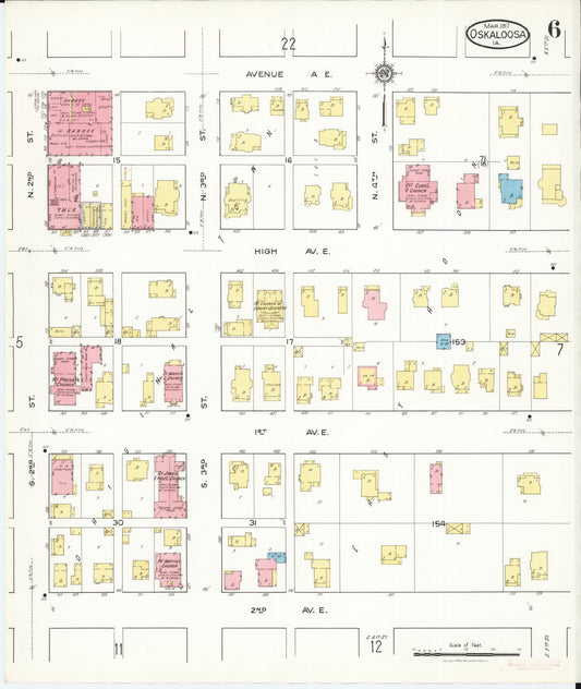 Sanborn Fire Insurance Map from Oskaloosa, Mahaska County, Iowa (1917), Sheet #0006 - Historic Sanborn Fire Insurance Map Print, vintage old map wall art