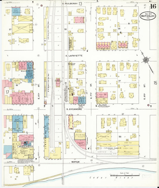 Sanborn Fire Insurance Map from Waterloo, Black Hawk County, Iowa (1910), Sheet #0016 - Historic Sanborn Fire Insurance Map Print, vintage old map wall art