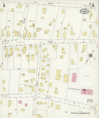 Sanborn Fire Insurance Map from Hyannis, Barnstable County, Massachusetts (1924), Sheet #0005 - Historic Sanborn Fire Insurance Map Print, vintage old map wall art, antique decor, genealogy gift, Massachusetts Massachusetts map