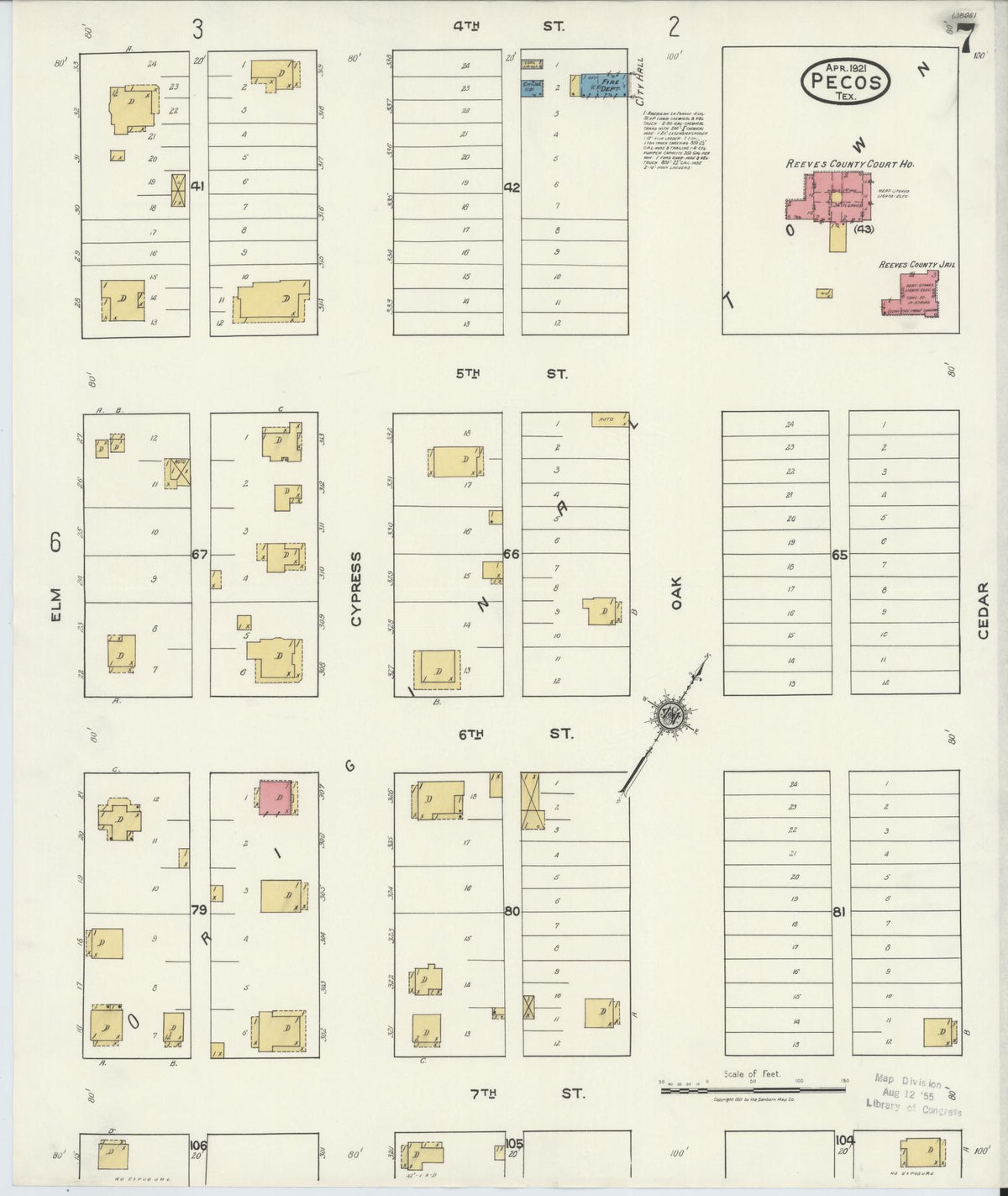 Sanborn Fire Insurance Map from Pecos, Reeves County, Texas (1921), Sheet #0007 - Complete Map Set gallery image, historic Sanborn map, vintage wall art, Texas Texas
