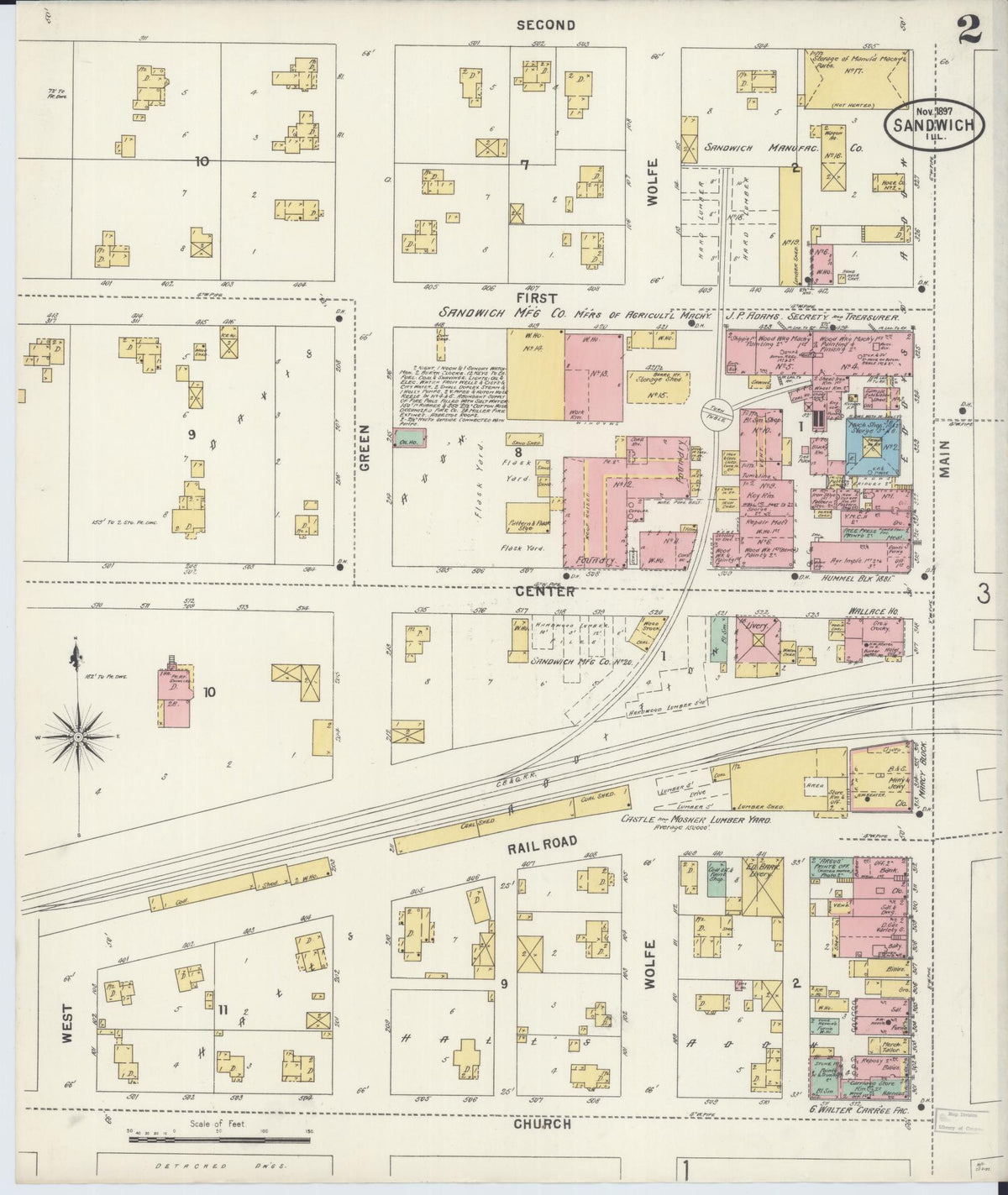 Sanborn Fire Insurance Map from Sandwich, De Kalb County, Illinois (1897), Sheet #0002 - Complete Map Set gallery image, historic Sanborn map, vintage wall art, Illinois Illinois