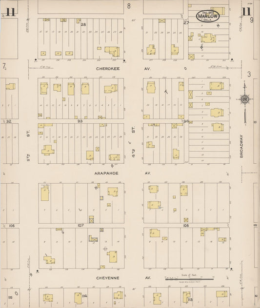 Sanborn Fire Insurance Map from Marlow, Stephens County, Oklahoma (1922), Sheet #0011 - Historic Sanborn Fire Insurance Map Print, vintage old map wall art, antique decor, genealogy gift, Oklahoma Oklahoma map