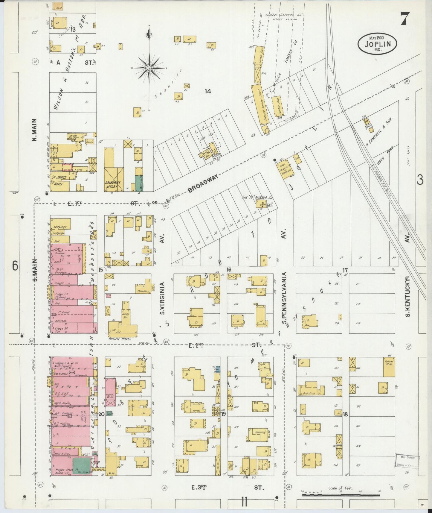 Sanborn Fire Insurance Map from Joplin, Jasper County, Missouri (1900), Sheet #0007 - Historic Sanborn Fire Insurance Map Print, vintage old map wall art, antique decor, genealogy gift, Missouri Missouri map