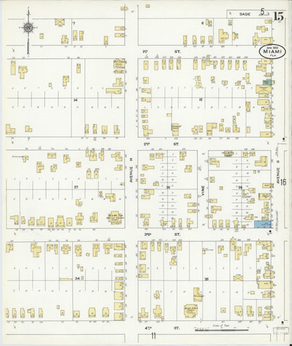 Sanborn Fire Insurance Map from Miami, Dade County, Florida (1910), Sheet #0015 - Historic Sanborn Fire Insurance Map Print, vintage old map wall art, antique decor, genealogy gift, Florida Florida map