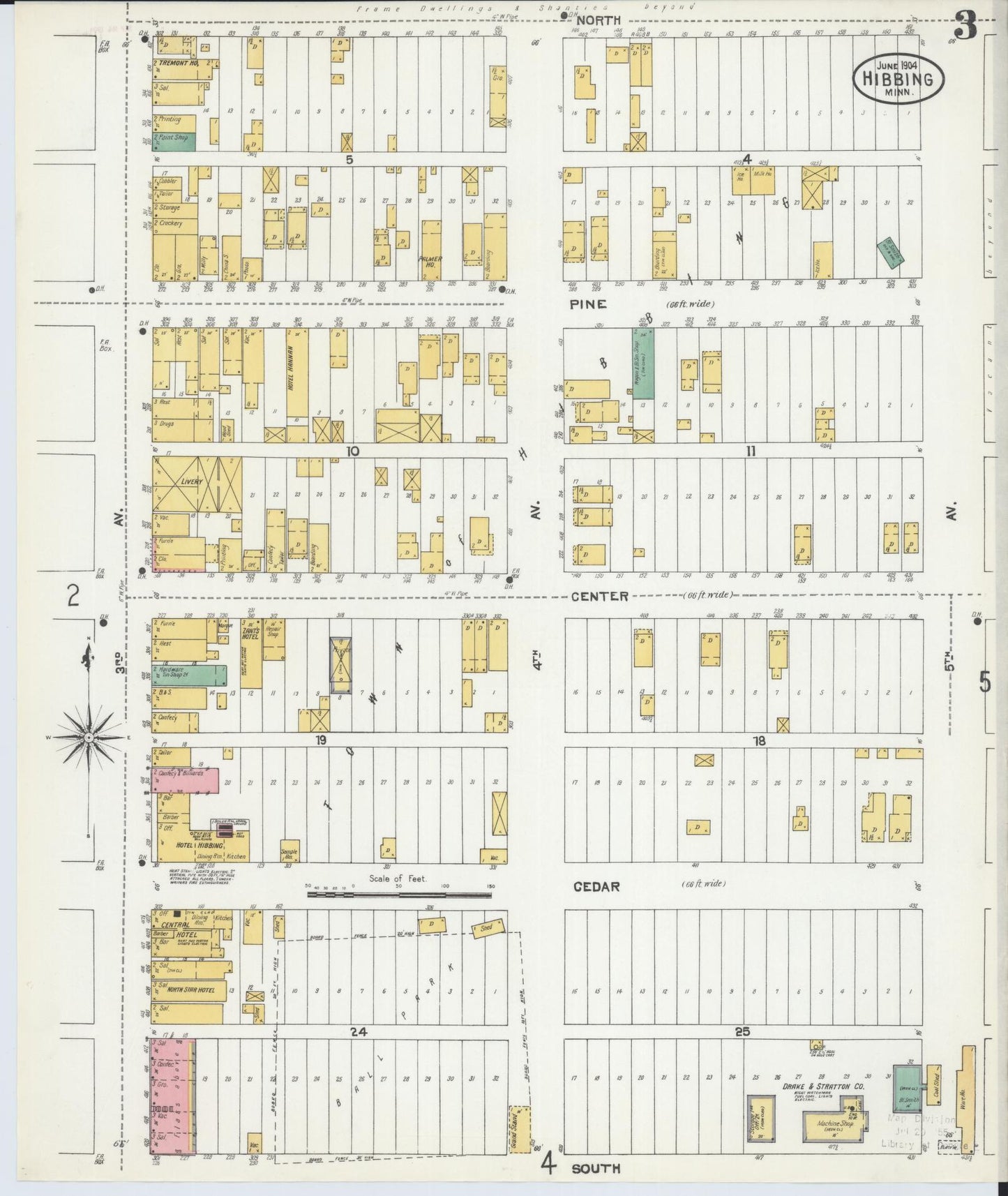 Sanborn Fire Insurance Map from Hibbing, Saint Louis County, Minnesota (1904), Sheet #0003 - Historic Sanborn Fire Insurance Map Print, vintage old map wall art, antique decor, genealogy gift, Minnesota Minnesota map