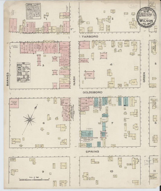 Sanborn Fire Insurance Map from Wilson, Wilson County, North Carolina (1884), Sheet #0001 - Historic Sanborn Fire Insurance Map Print, vintage old map wall art, antique decor, genealogy gift, North Carolina North Carolina map
