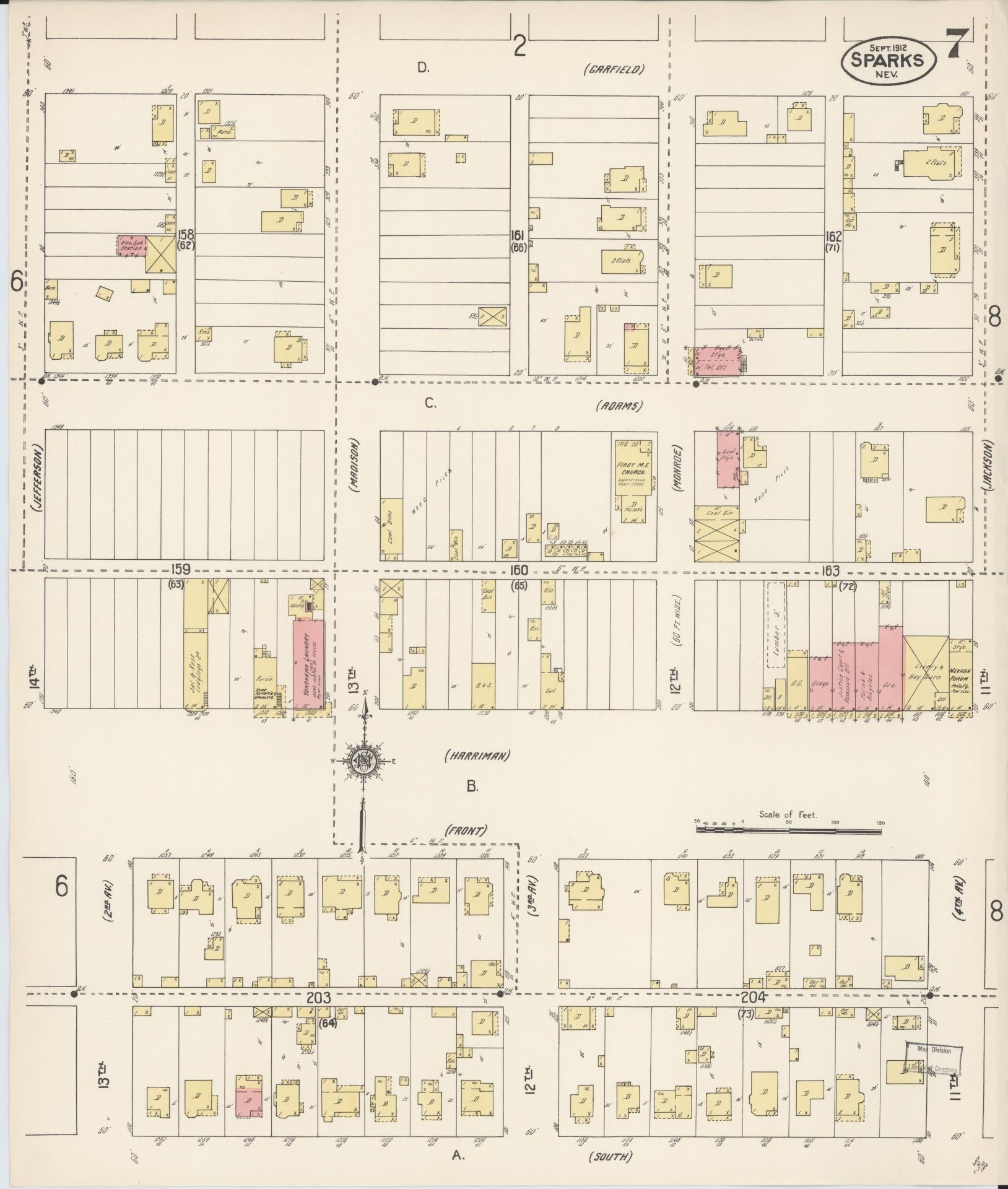Sanborn Fire Insurance Map from Sparks, Washoe County, Nevada (1912), Sheet #0007 - Historic Sanborn Fire Insurance Map Print, vintage old map wall art, antique decor, genealogy gift, Nevada Nevada map