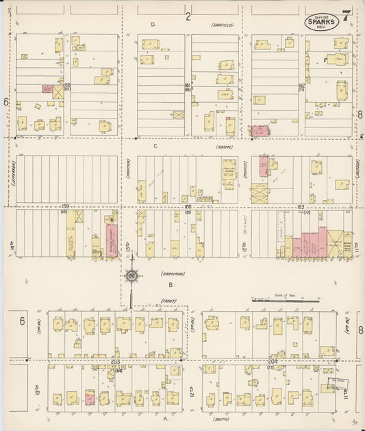 Sanborn Fire Insurance Map from Sparks, Washoe County, Nevada (1912), Sheet #0007 - Historic Sanborn Fire Insurance Map Print, vintage old map wall art, antique decor, genealogy gift, Nevada Nevada map