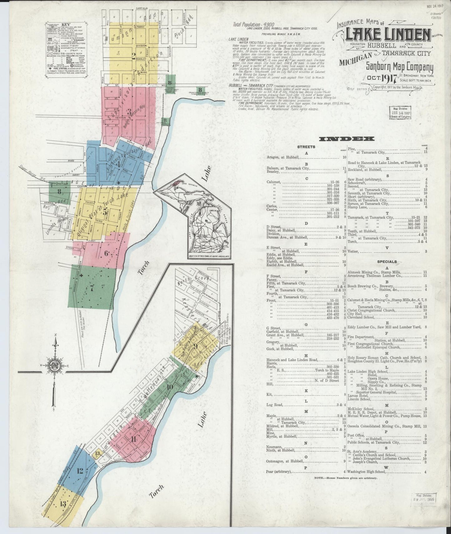 Sanborn Fire Insurance Map from Lake Linden, Houghton County, Michigan (1917), Sheet #0001 - Complete Map Set gallery image, historic Sanborn map, vintage wall art, Michigan Michigan