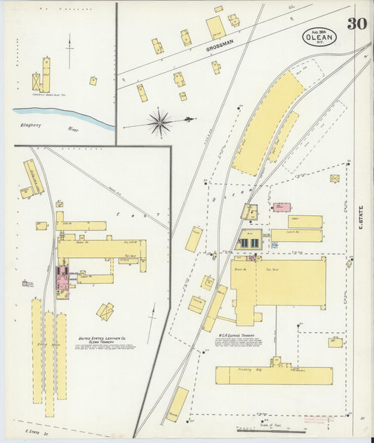 Sanborn Fire Insurance Map from Olean, Cattaraugus County, New York (1904), Sheet #0030 - Historic Sanborn Fire Insurance Map Print, vintage old map wall art, antique decor, genealogy gift, New York New York map