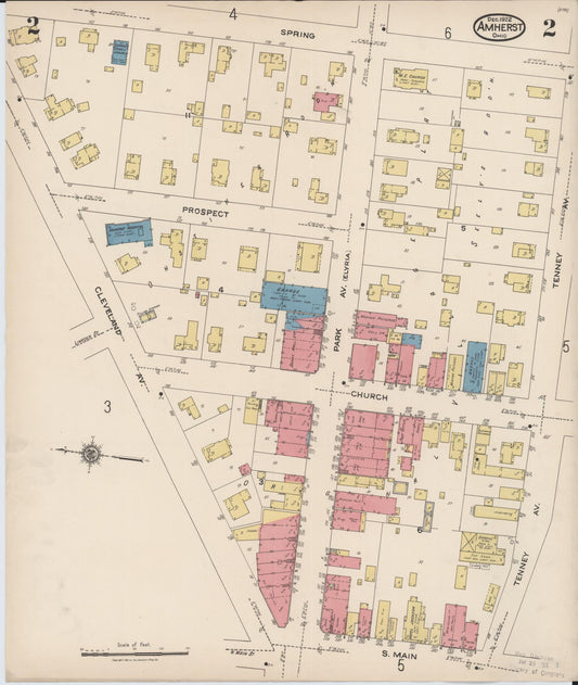 Sanborn Fire Insurance Map from Amherst, Lorain County, Ohio (1922), Sheet #0002 - Historic Sanborn Fire Insurance Map Print, vintage old map wall art, antique decor, genealogy gift, Ohio Ohio map