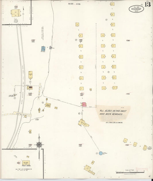 Sanborn Fire Insurance Map from Roundup, Musselshell County, Montana (1944), Sheet #0013 - Historic Sanborn Fire Insurance Map Print, vintage old map wall art, antique decor, genealogy gift, Montana Montana map
