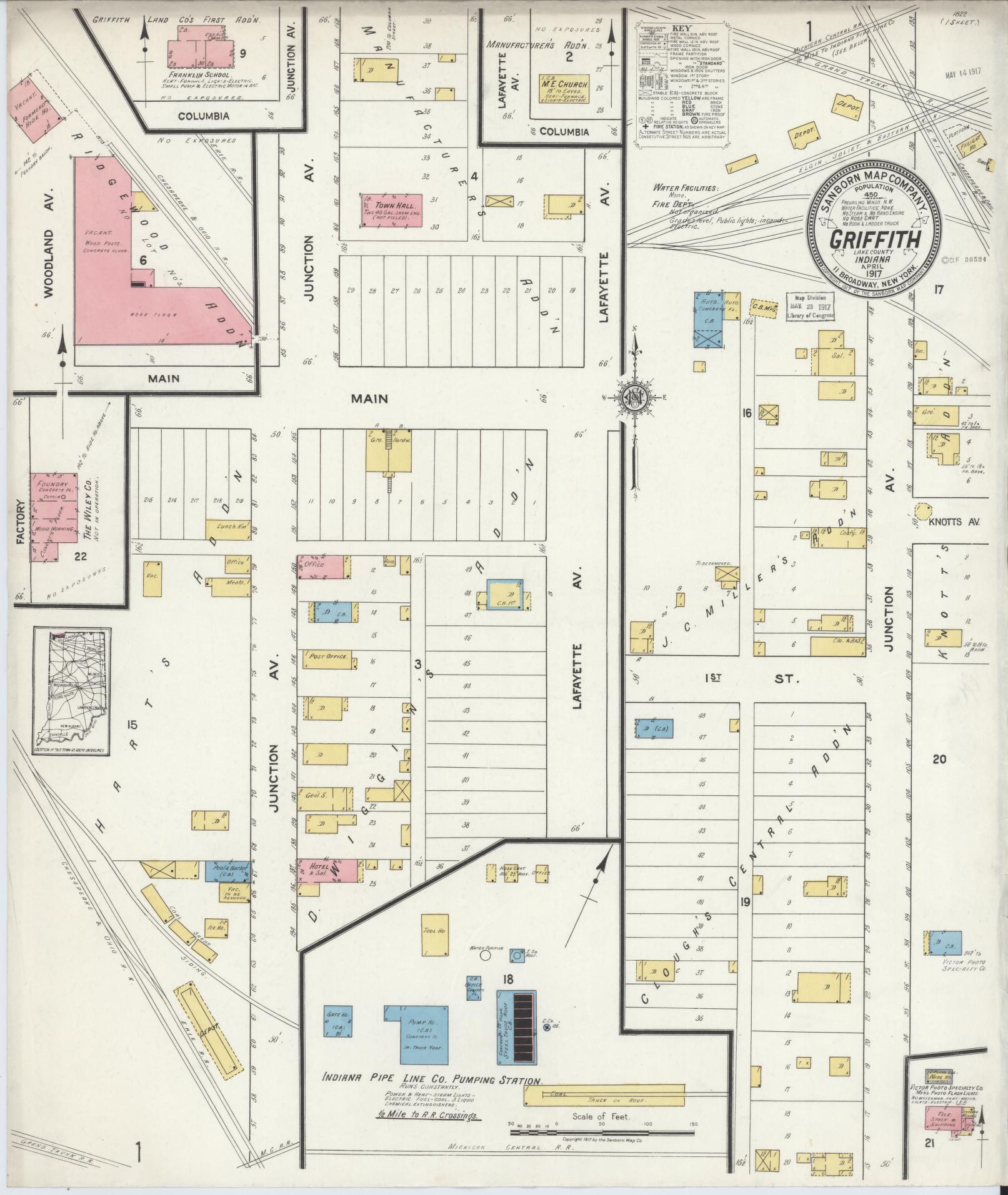 Sanborn Fire Insurance Map from Griffith, Lake County, Indiana. (1917) – Historic Sanborn Fire Insurance Map Print