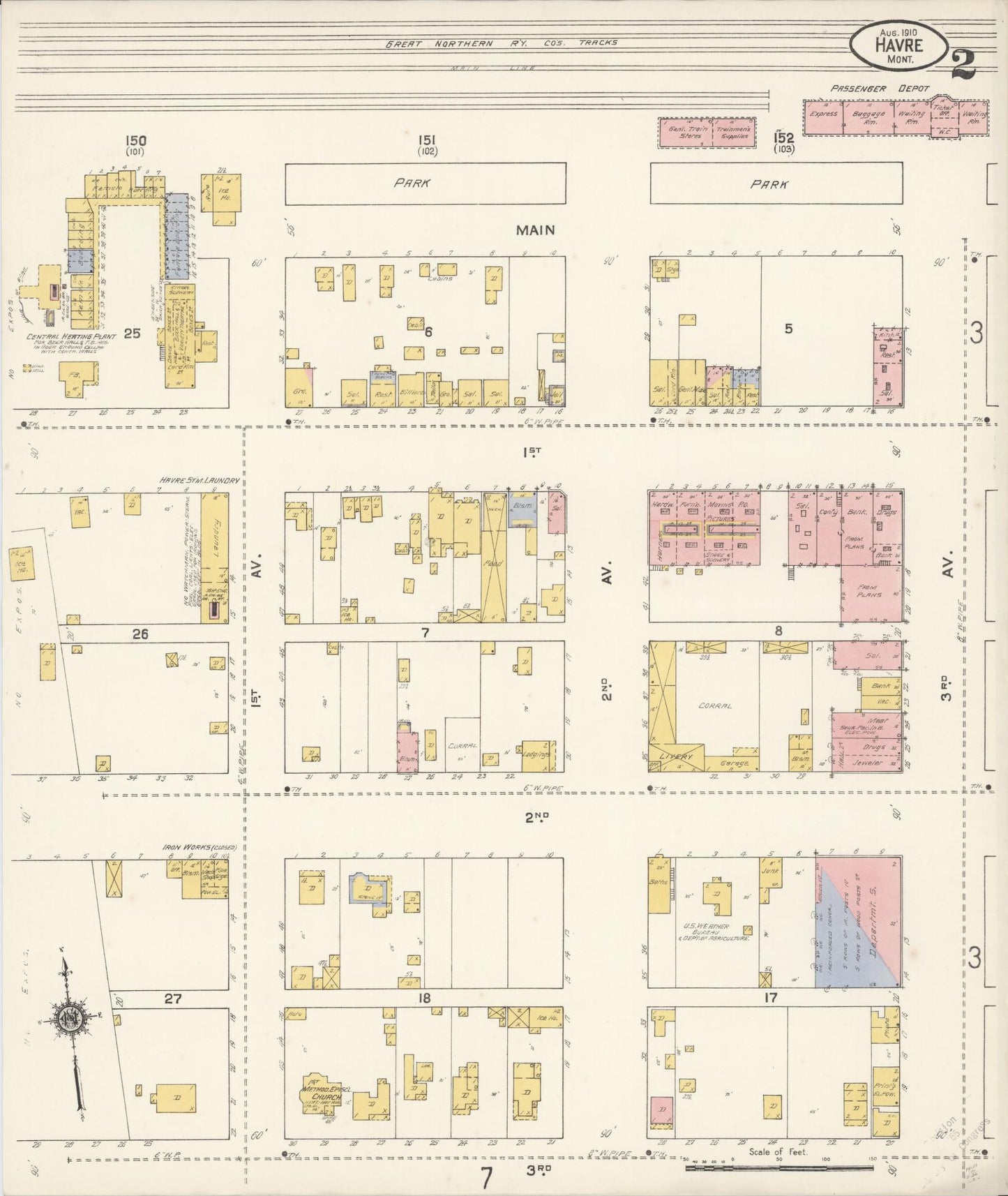 Sanborn Fire Insurance Map from Havre, Hill County, Montana (1910), Sheet #0002 - Complete Map Set gallery image, historic Sanborn map, vintage wall art, Montana Montana