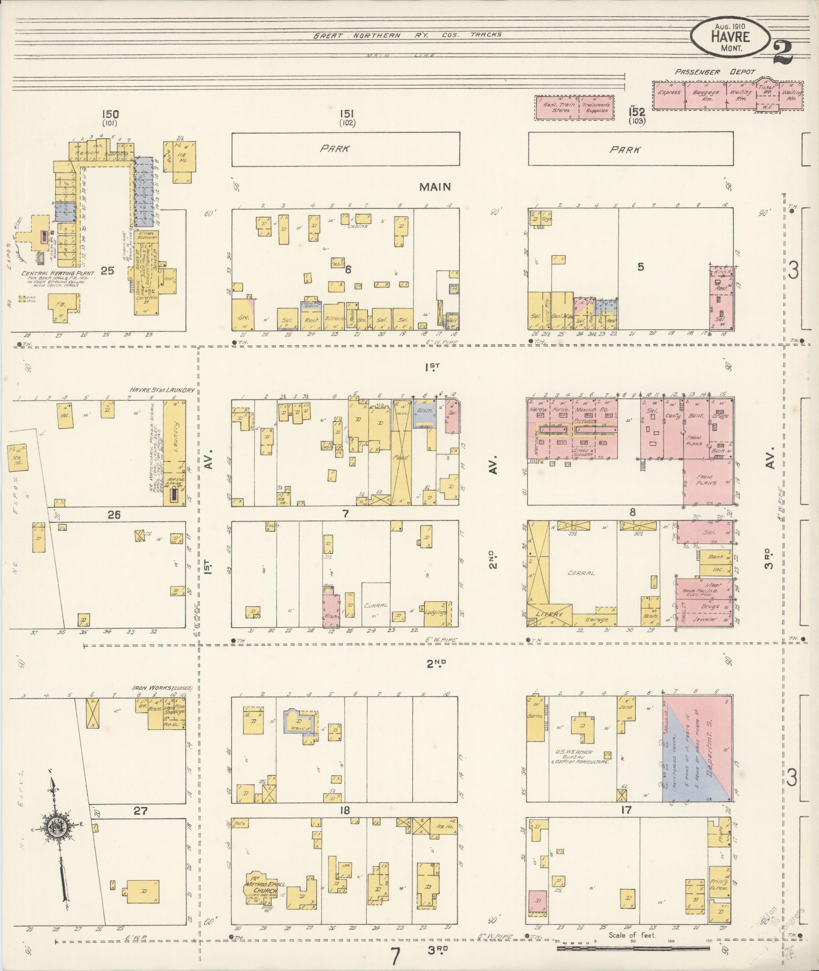 Sanborn Fire Insurance Map from Havre, Hill County, Montana (1910), Sheet #0002 - Complete Map Set gallery image, historic Sanborn map, vintage wall art, Montana Montana