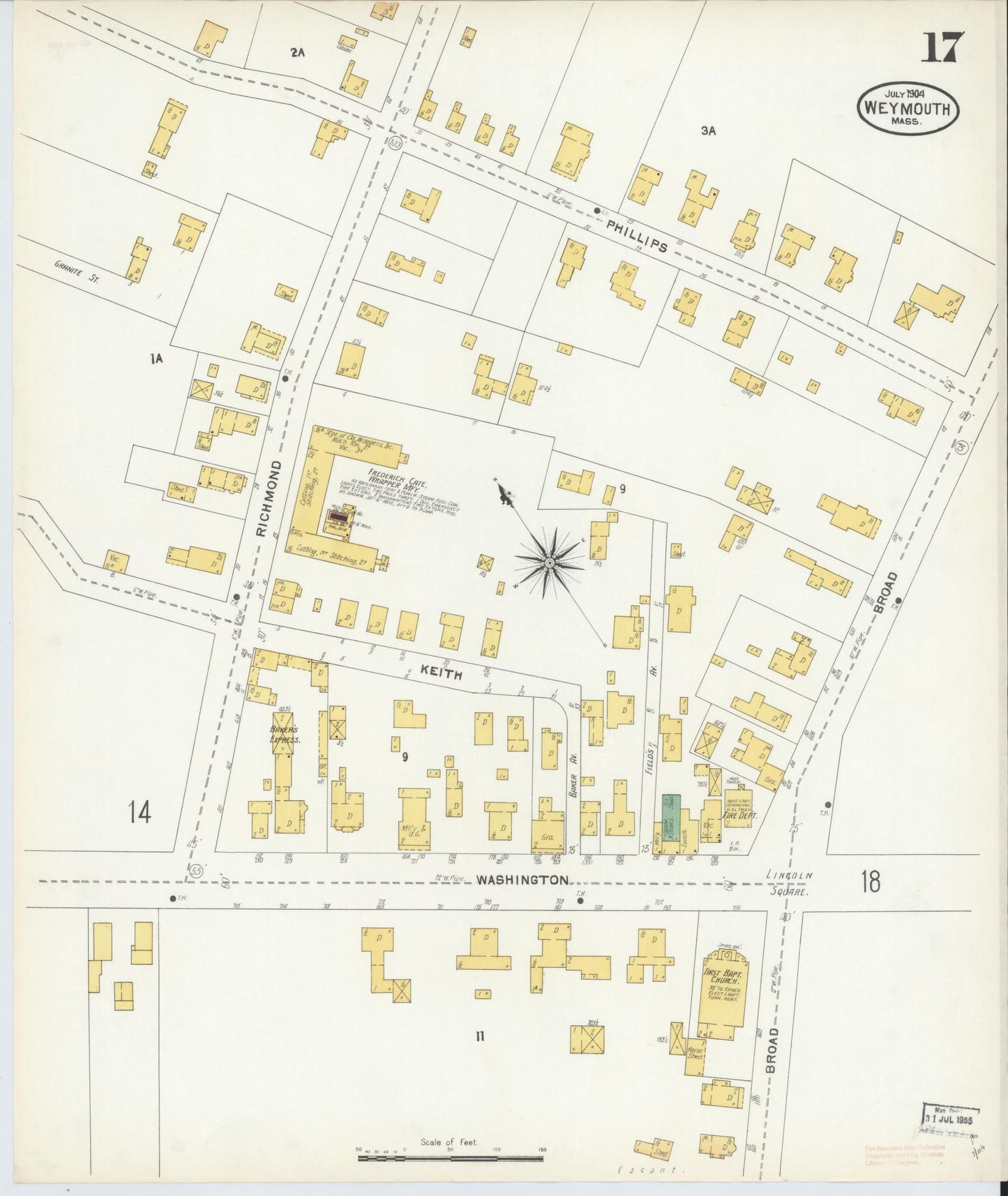 Sanborn Fire Insurance Map from Weymouth, Norfolk County, Massachusetts (1904), Sheet #0017 - Complete Map Set gallery image, historic Sanborn map, vintage wall art, Massachusetts Massachusetts