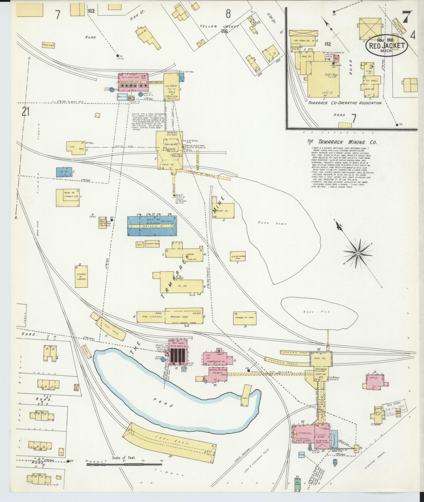 Sanborn Fire Insurance Map from Red Jacket, Houghton County, Michigan (1908), Sheet #0007 - Complete Map Set gallery image, historic Sanborn map, vintage wall art, Michigan Michigan