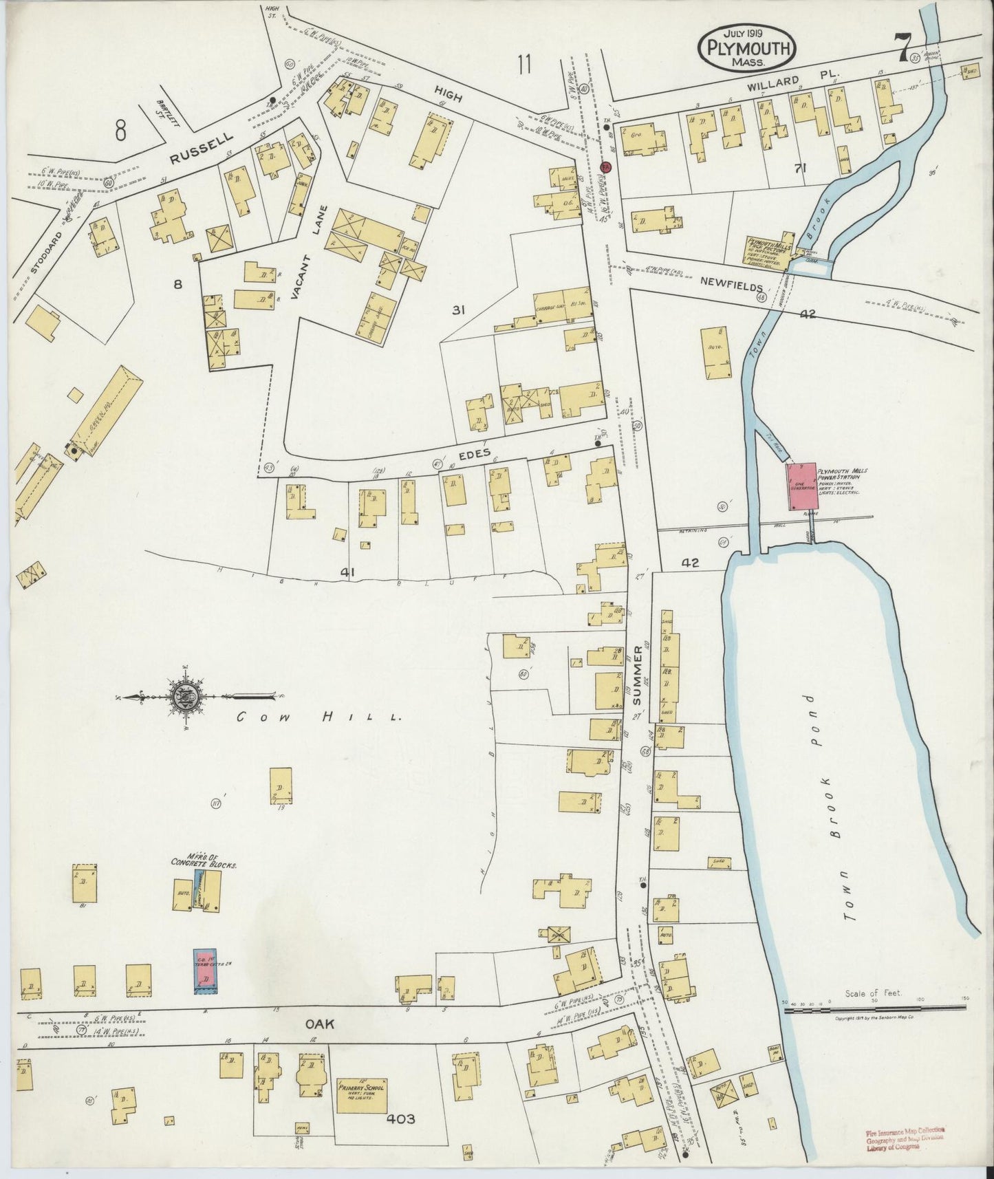 Sanborn Fire Insurance Map from Plymouth, Plymouth County, Massachusetts (1919), Sheet #0007 - Historic Sanborn Fire Insurance Map Print, vintage old map wall art, antique decor, genealogy gift, Massachusetts Massachusetts map