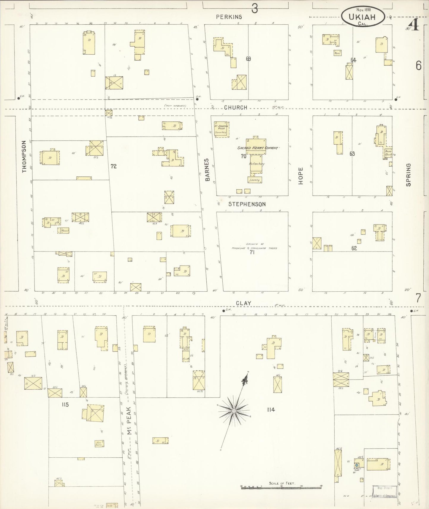 Sanborn Fire Insurance Map from Ukiah, Mendocino County, California (1898), Sheet #0004 - Complete Map Set gallery image, historic Sanborn map, vintage wall art, California California