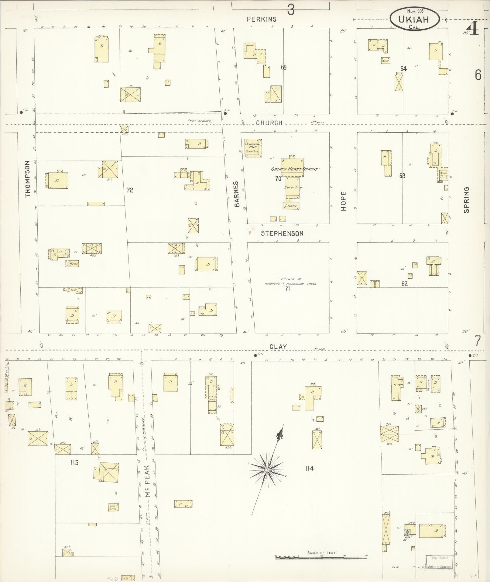 Sanborn Fire Insurance Map from Ukiah, Mendocino County, California (1898), Sheet #0004 - Complete Map Set gallery image, historic Sanborn map, vintage wall art, California California