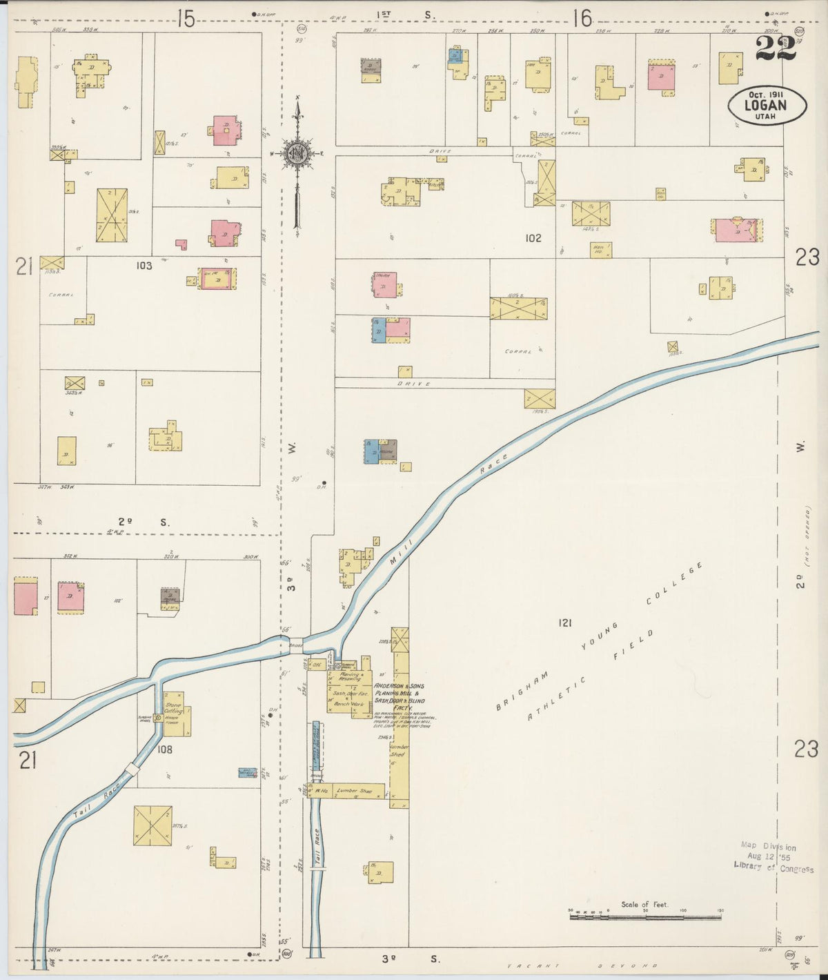 Sanborn Fire Insurance Map from Logan, Cache County, Utah (1911), Sheet #0022 - Historic Sanborn Fire Insurance Map Print, vintage old map wall art, antique decor, genealogy gift, Utah Utah map