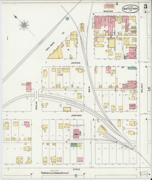Sanborn Fire Insurance Map from North Vernon, Jennings County, Indiana (1899), Sheet #0003 - Historic Sanborn Fire Insurance Map Print, vintage old map wall art, antique decor, genealogy gift, Indiana Indiana map
